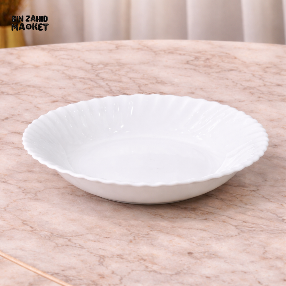 DANNY HOME 8.5 INCH OPAL GLASS SOUP PLATE – ELEGANT WHITE DEEP SOUP BOWL PLATE FOR MODERN DINING TABLE - LHSP85