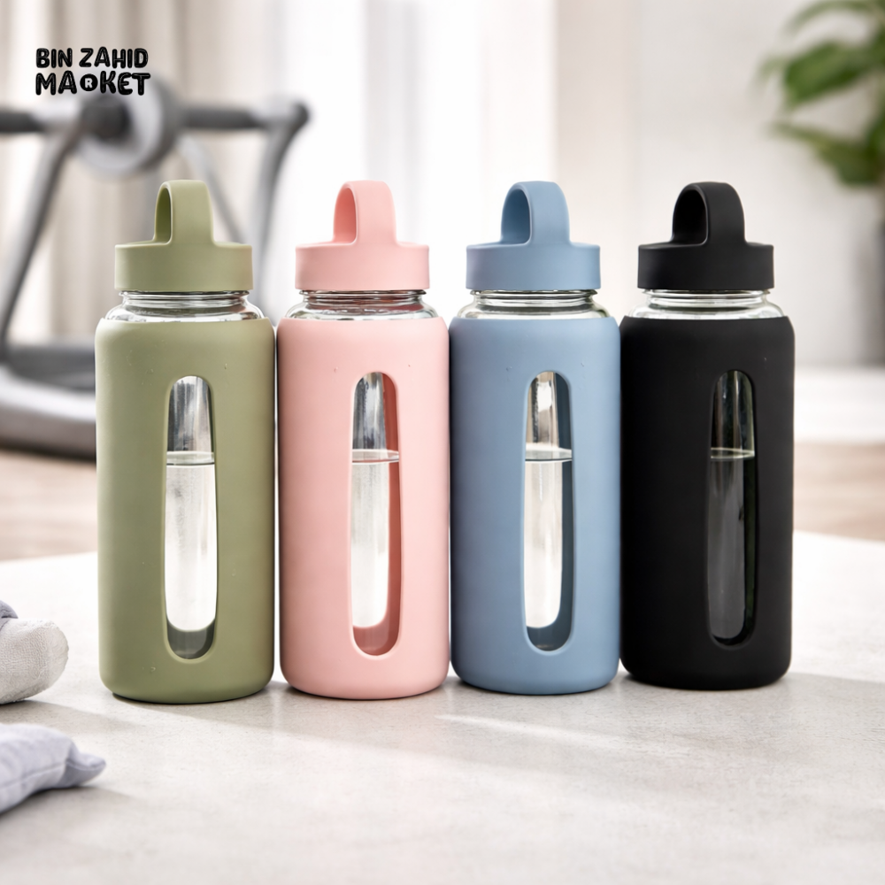 DANNY HOME 800ML BOROSILICATE GLASS DRINKS WATER BOTTLE WITH SILICONE SLEEVE LEAKPROOF PORTABLE SPORTS BOTTLE YDB13-01