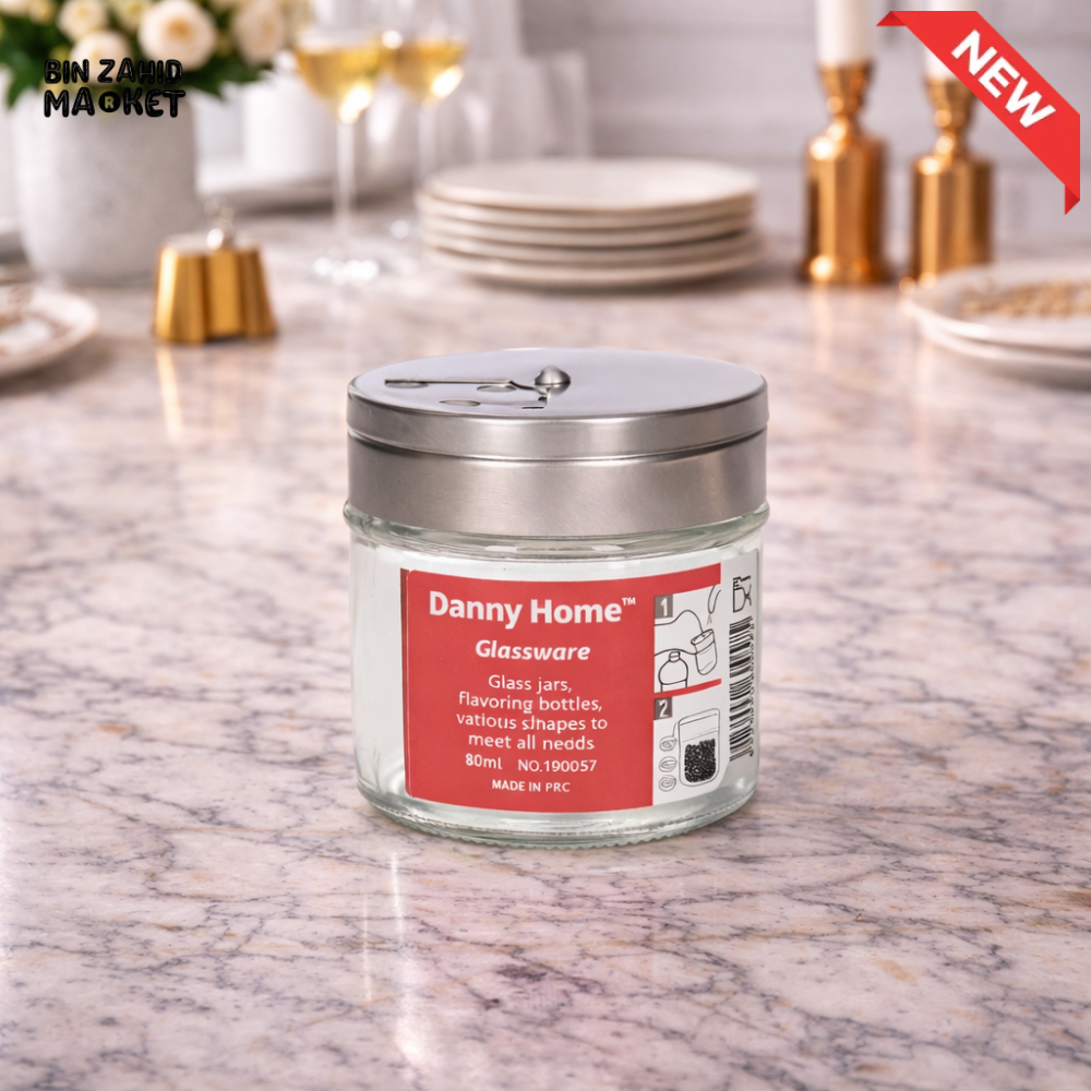 DANNY HOME 80ML GLASS SPICE JAR WITH STAINLESS STEEL LID -1900-57