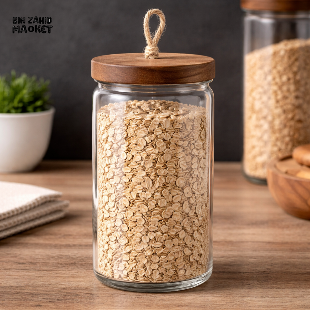 DANNY HOME ACACIA WOOD GLASS STORAGE JAR 1050ML -1988-60