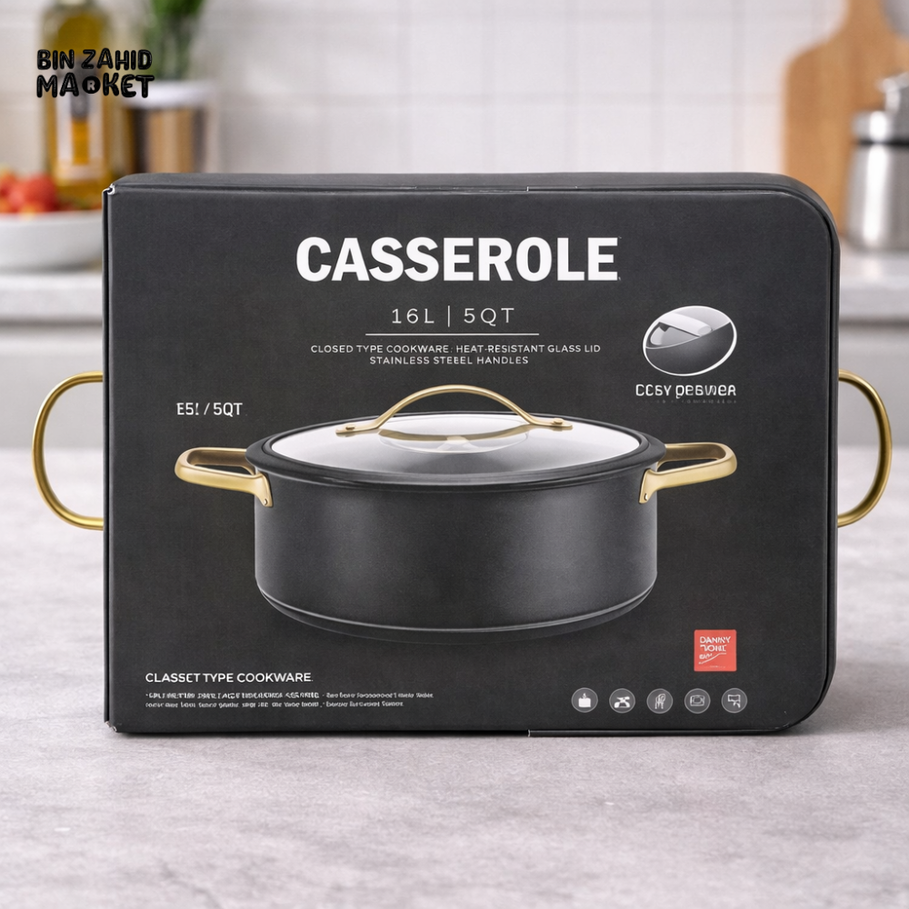 DANNY HOME ALUMINUM NON-STICK CASSEROLE POT WITH GLASS LID 24CM 6QT COOKING STEW SOUP DUTCH OVEN COOKWARE C002-24