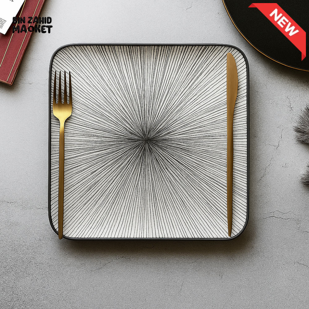 DANNY HOME BLACK AND WHITE SQUARE CERAMIC PLATE - 80FP
