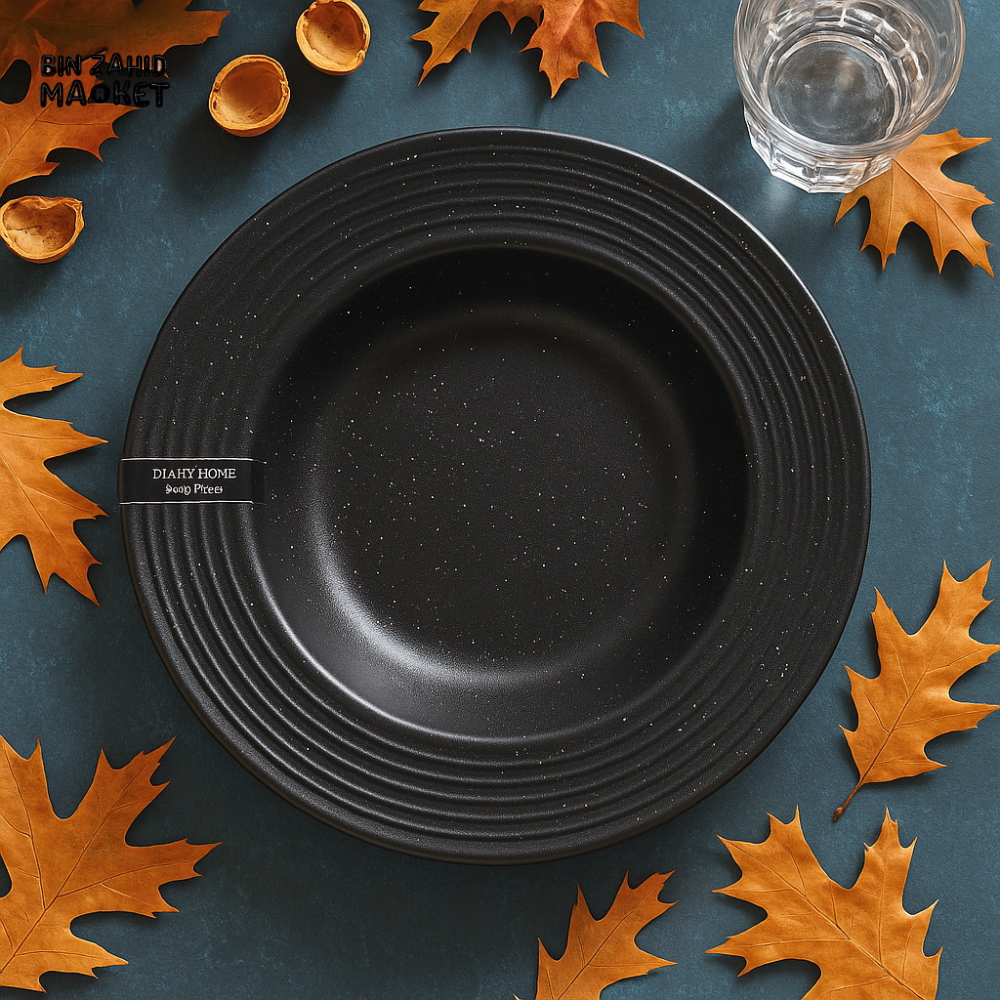 DANNY HOME BLACK CERAMIC SOUP PLATE – DEEP DISH WITH SPECKLED FINISH FOR ELEGANT DINING