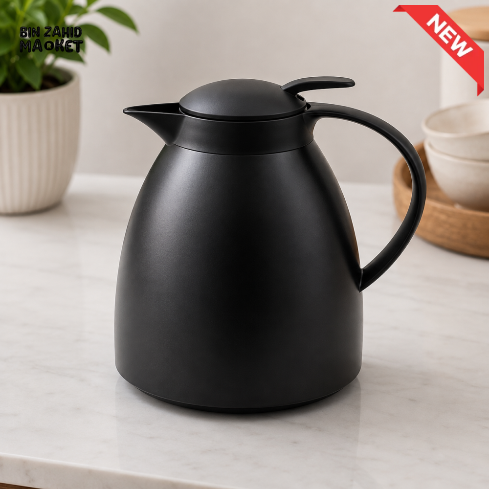 DANNY HOME BLACK INSULATED THERMAL BEVERAGE CARAFE WITH HANDLE AND LID - 1 LITERS
