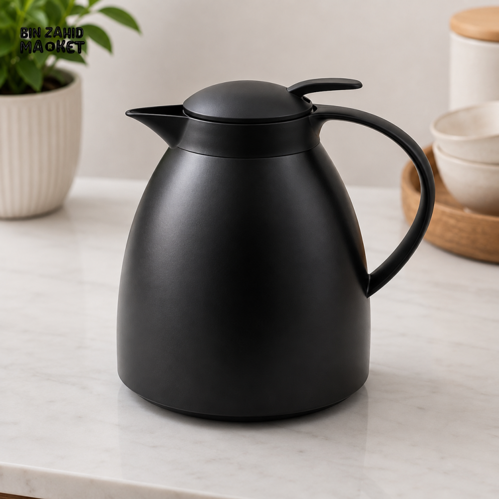 DANNY HOME BLACK INSULATED THERMAL BEVERAGE CARAFE WITH HANDLE AND LID - 1 LITERS