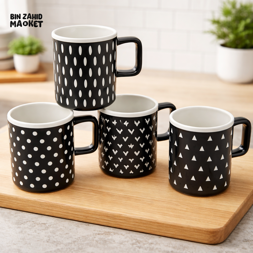 📦 PRODUCT SPECIFICATIONS Material: Premium Porcelain Capacity: 450ML (15oz approx.) Design: Modern Geometric Patterns