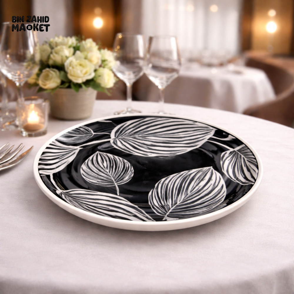 DANNY HOME BLACK & WHITE LEAF CERAMIC DESSERT PLATE – MODERN STONEWARE SIDE PLATE FOR ELEGANT TABLE SETTING - SF04-2 8