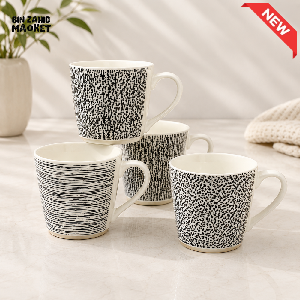 DANNY HOME BLACK & WHITE PATTERNED CERAMIC MUG SET