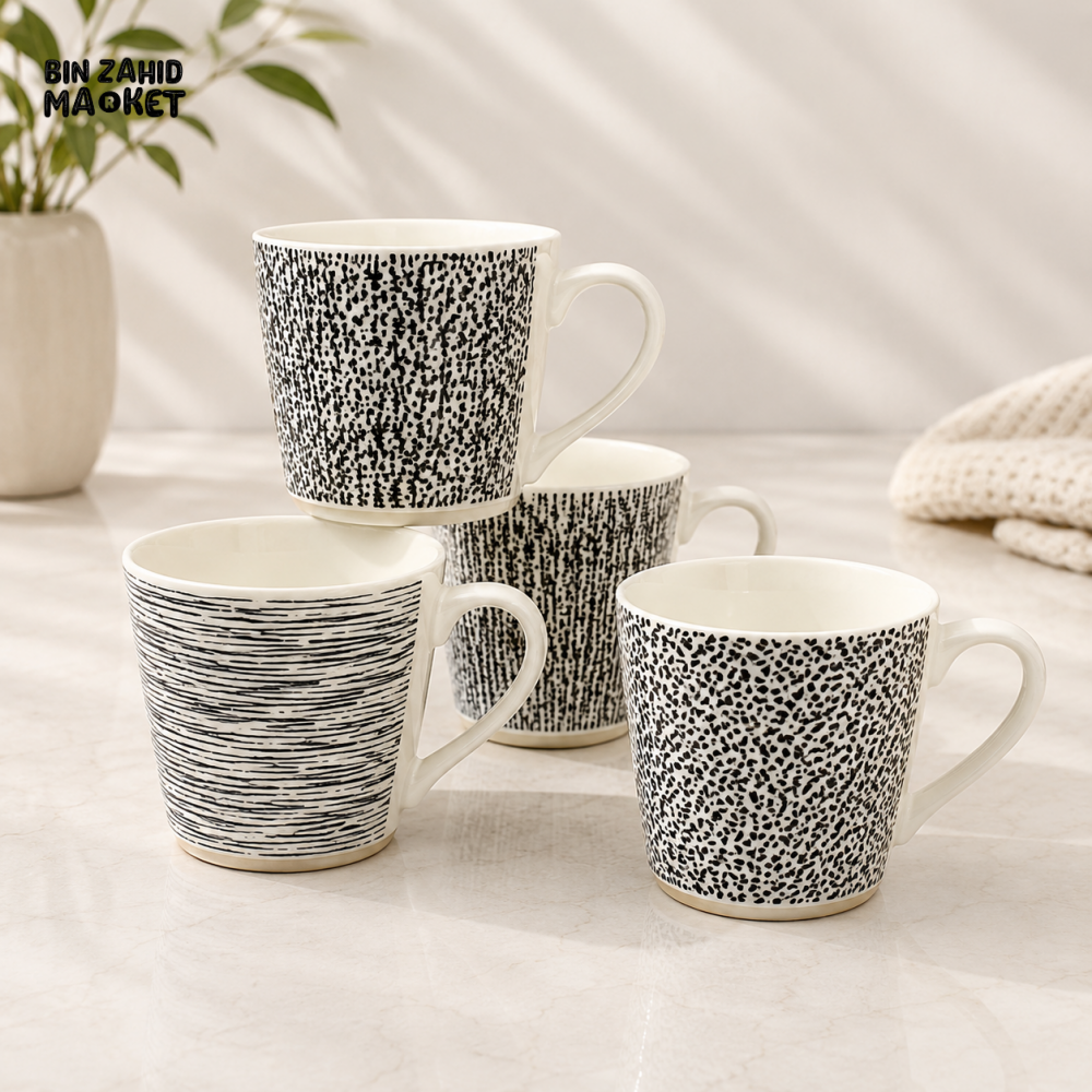 DANNY HOME BLACK & WHITE PATTERNED CERAMIC MUG SET