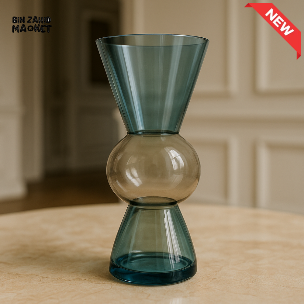 DANNY HOME BLUE AND CLEAR ARTISTIC GLASS VASE MODERN DECORATIVE TABLETOP VASE CB 87