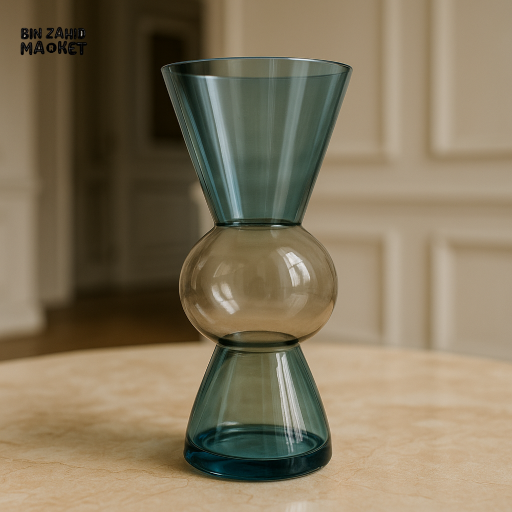 DANNY HOME BLUE AND CLEAR ARTISTIC GLASS VASE MODERN DECORATIVE TABLETOP VASE CB 87