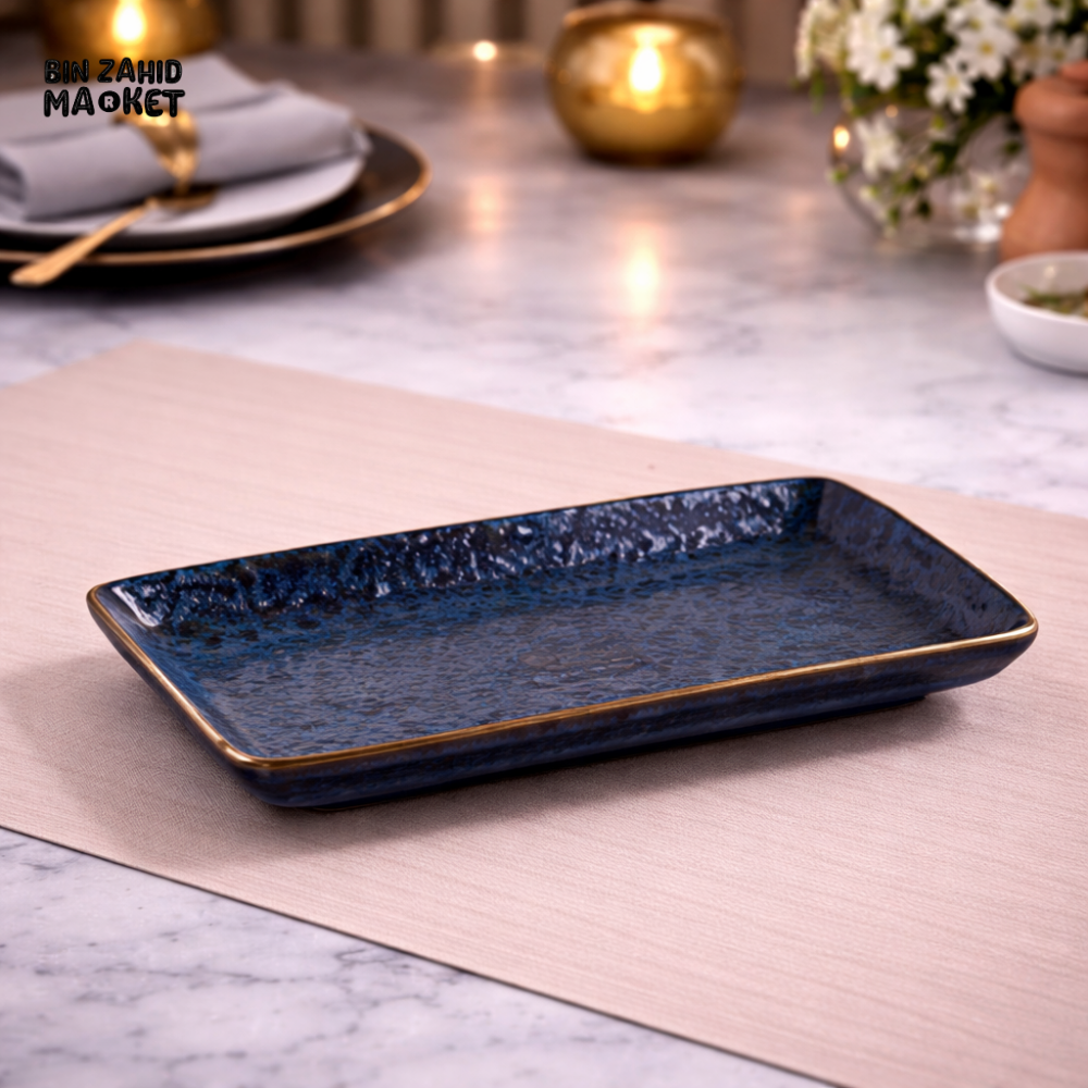 DANNY HOME BLUE CERAMIC RECTANGULAR SERVING PLATTER 22.9CM - Platters