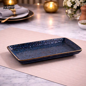DANNY HOME BLUE CERAMIC RECTANGULAR SERVING PLATTER 22.9CM - Platters