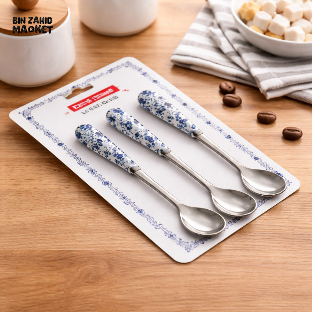 DANNY HOME STAINLESS STEEL COFFEE SPOON SET 3PCS 15CM DECORATIVE HANDLE TEA DESSERT STIRRING SPOONS RD2011-6