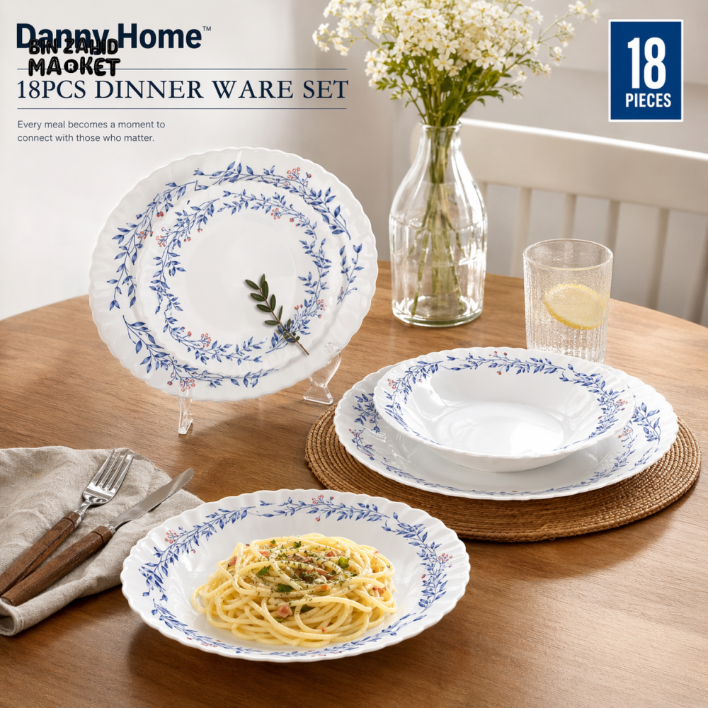 DANNY HOME BLUE FLORAL CERAMIC DINNERWARE SET 18PCS ELEGANT TABLEWARE SET FOR 6 LXP18F-X