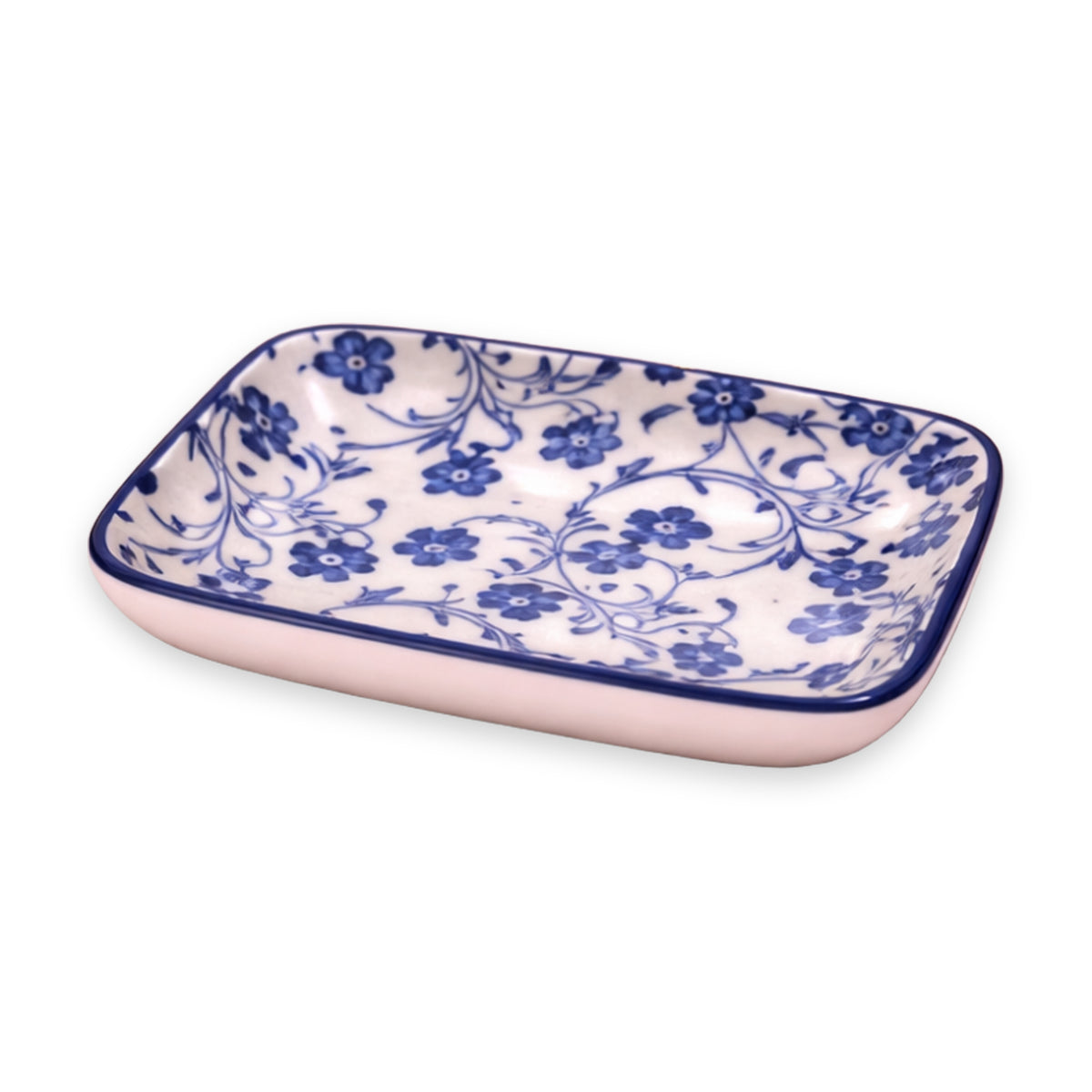 Danny Home Blue Chintz Mini Rectangular Plate 3.75 Inches on white background