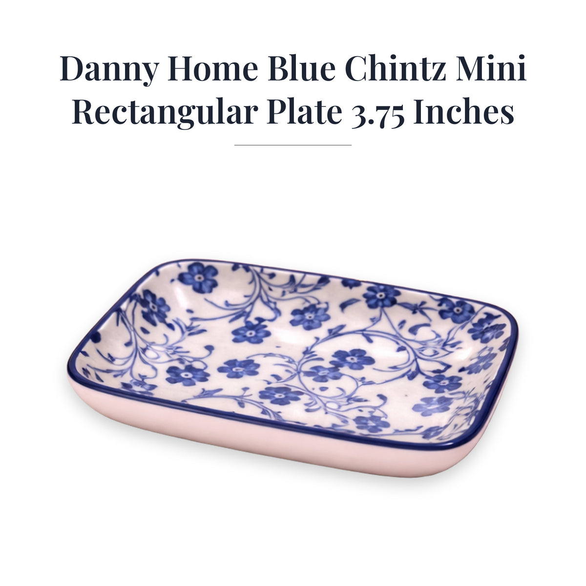 Danny Home Blue Chintz Mini Rectangular Plate 3.75 Inches on white background