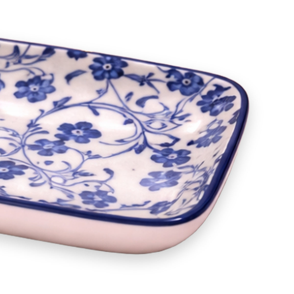 Danny Home Blue Chintz Mini Rectangular Plate 3.75 Inches on white background