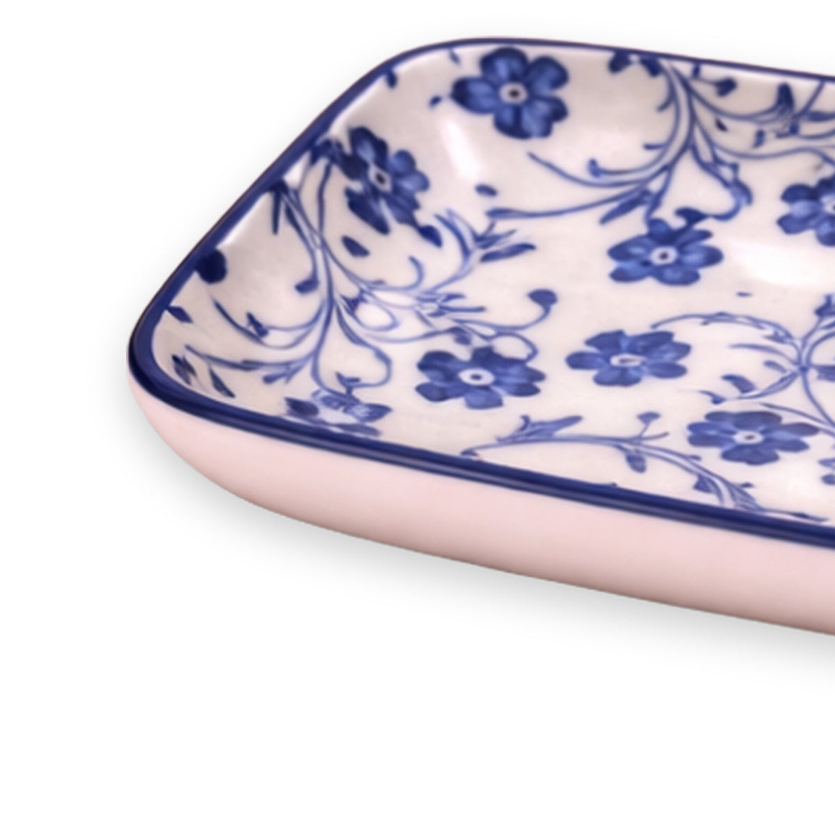 Danny Home Blue Chintz Mini Rectangular Plate 3.75 Inches on white background