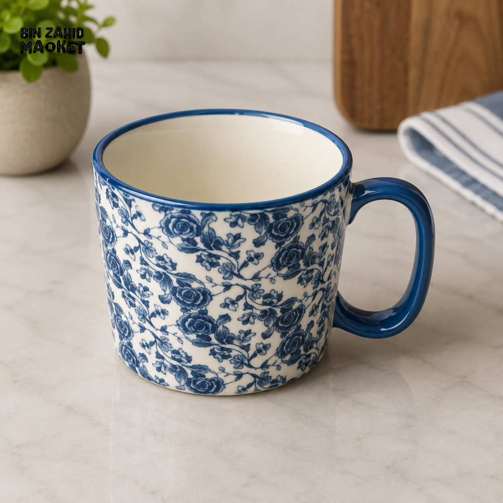 DANNY HOME BLUE FLORAL DESIGN CERAMIC COFFEE MUG - 450 ML