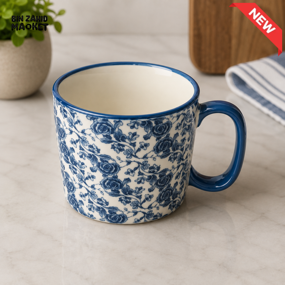 DANNY HOME BLUE FLORAL DESIGN CERAMIC COFFEE MUG - 450 ML