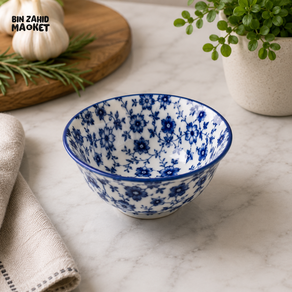 BLUE FLORAL PORCELAIN RICE & SOUP BOWL 4.75 INCH – 475FKW