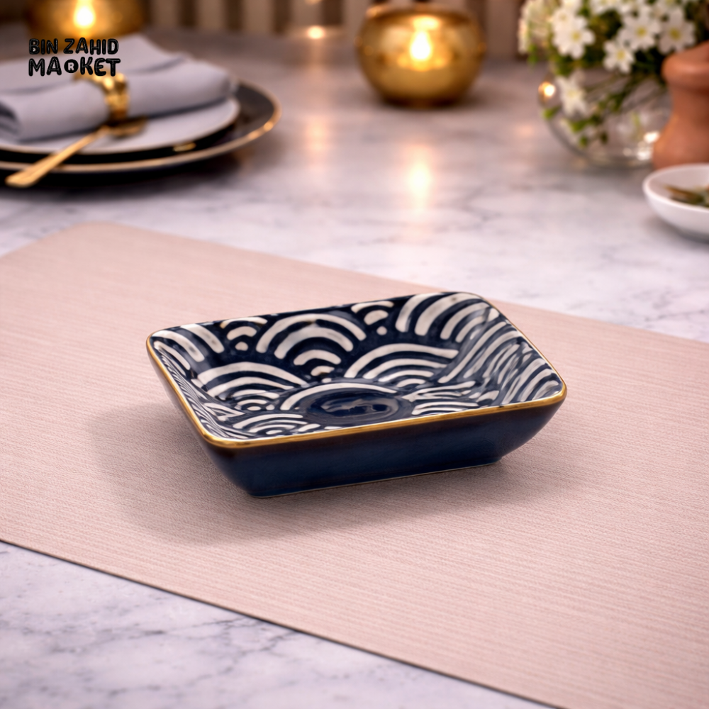 DANNY HOME BLUE PATTERN CERAMIC SQUARE DISH 9.5CM -375CFD