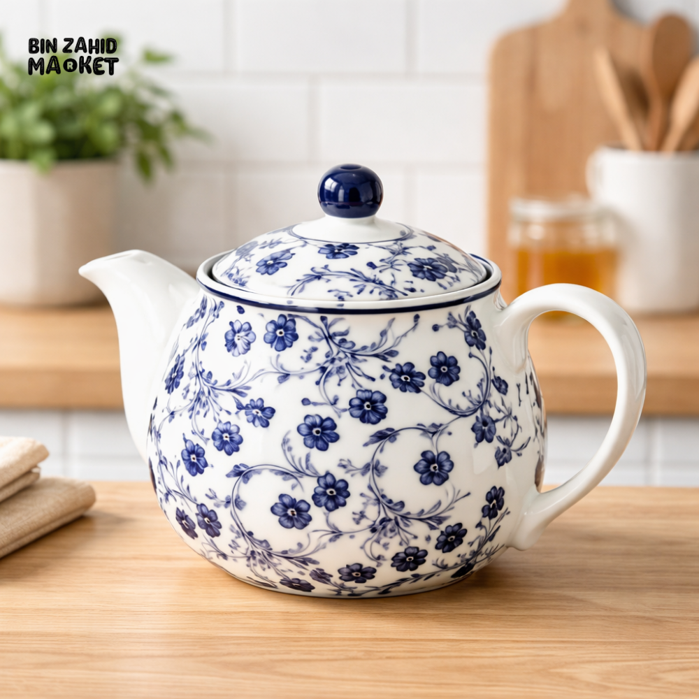 DANNY HOME BLUE & WHITE FLORAL PORCELAIN TEA POT 500ML CLASSIC CERAMIC TEAPOT WITH LID AND HANDLE TEA SERVING POT TEA
