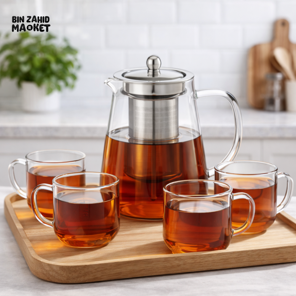 DANNY HOME BOROSILICATE GLASS TEAPOT WITH STAINLESS STEEL INFUSER 0.85L HEAT RESISTANT TEA MAKER XF031