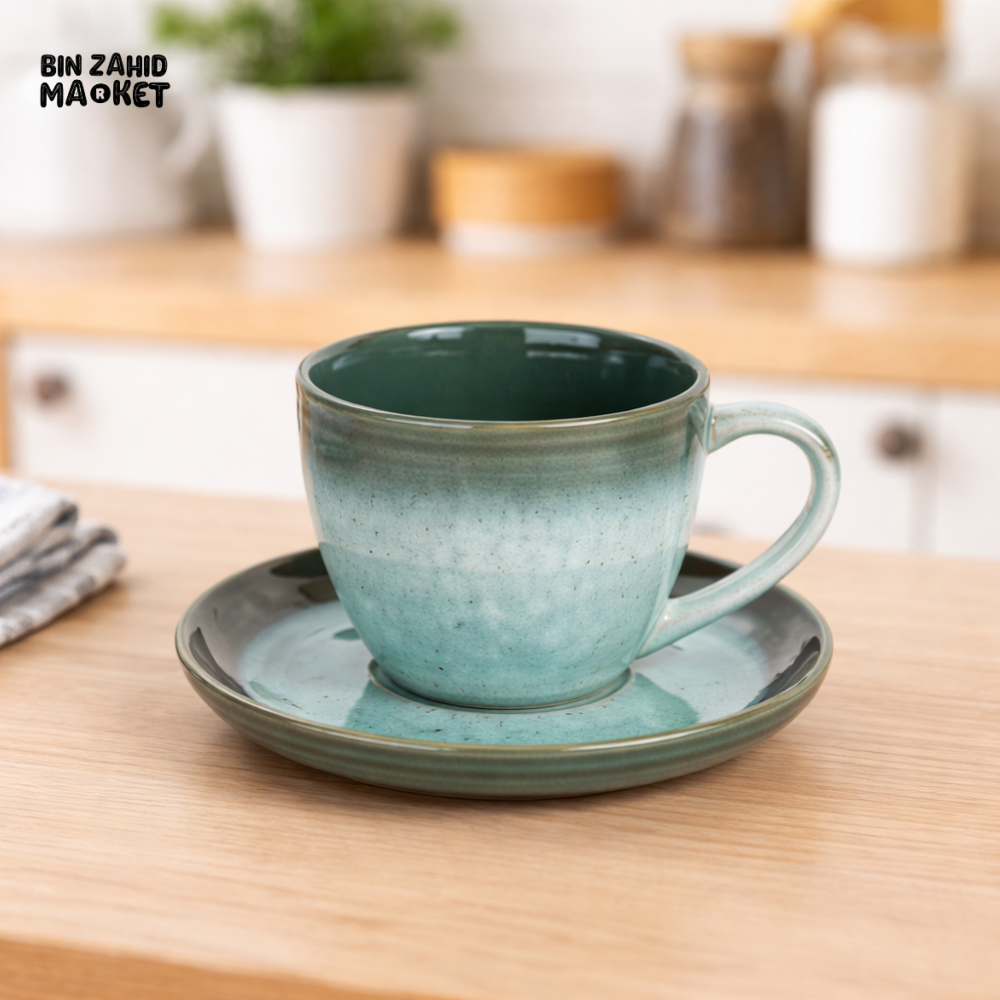 DANNY HOME CERAMIC 300ML COFFEE CUP & SAUCER SET PREMIUM GLAZE FINISH TEA & LATTE DRINKWARE T25-08