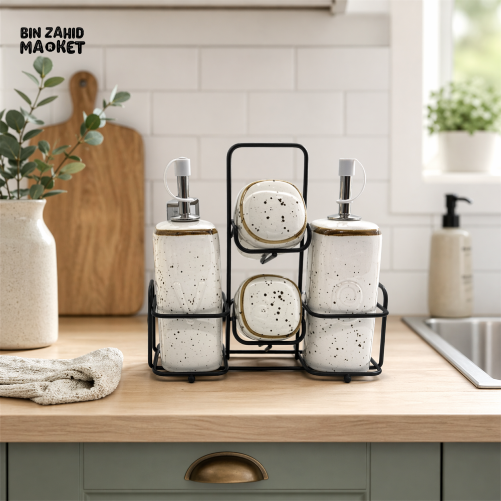 DANNY HOME CERAMIC BATHROOM ACCESSORIES SET WITH SOAP DISPENSER HOLDER 5PCS MODERN COUNTERTOP ORGANIZER CZT20-133