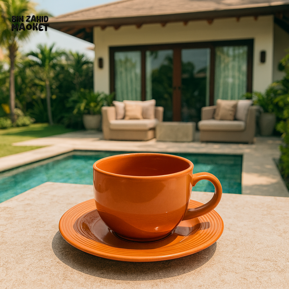DANNY HOME CERAMIC CUP AND SAUCER 6 PIECES 220ML ORANGE SYP62 08