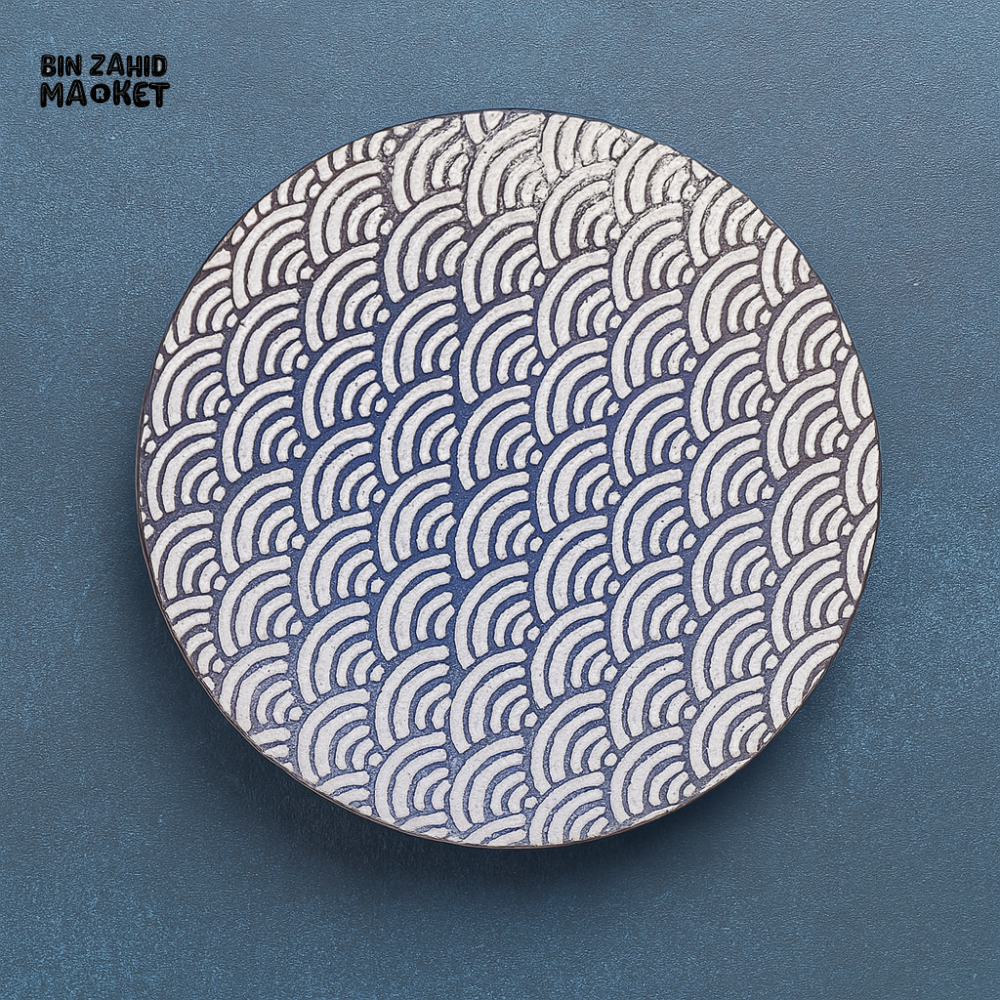 DANNY HOME CERAMIC DINNER PLATE – BLUE WAVE PATTERN DESIGN FOR MODERN TABLE DECOR