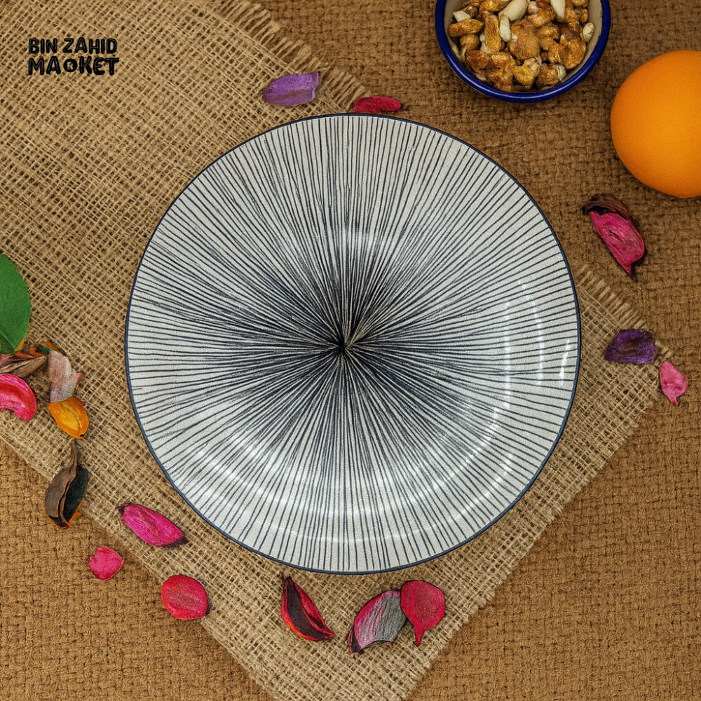 DANNY HOME CERAMIC DINNER PLATE – ELEGANT BLACK LINE DESIGN ROUND SERVING DISH 105P 2010 10.5