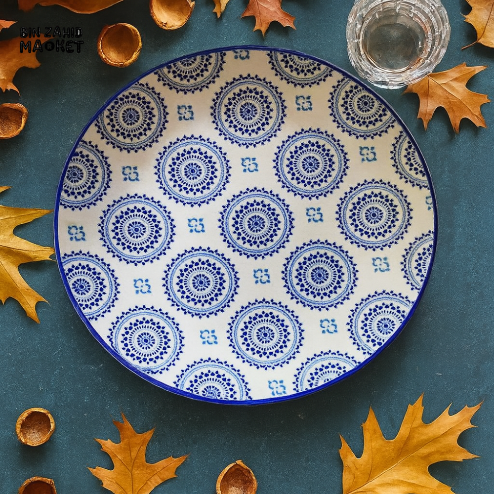DANNY HOME CERAMIC DINNER PLATE – ELEGANT BLUE MANDALA DESIGN FOR TABLE SETTING & SERVING