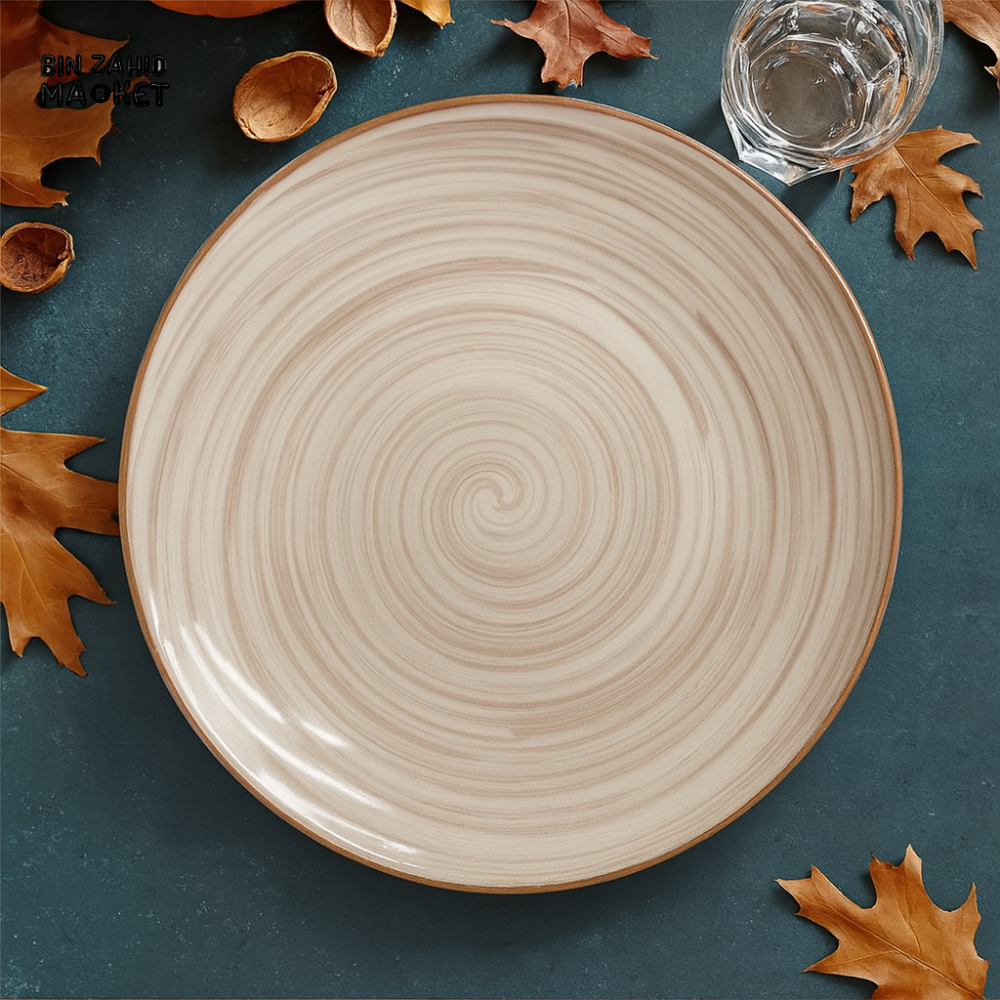 DANNY HOME CERAMIC DINNER PLATE – MINIMALIST BEIGE SPIRAL DESIGN FOR MODERN DINING & SERVING