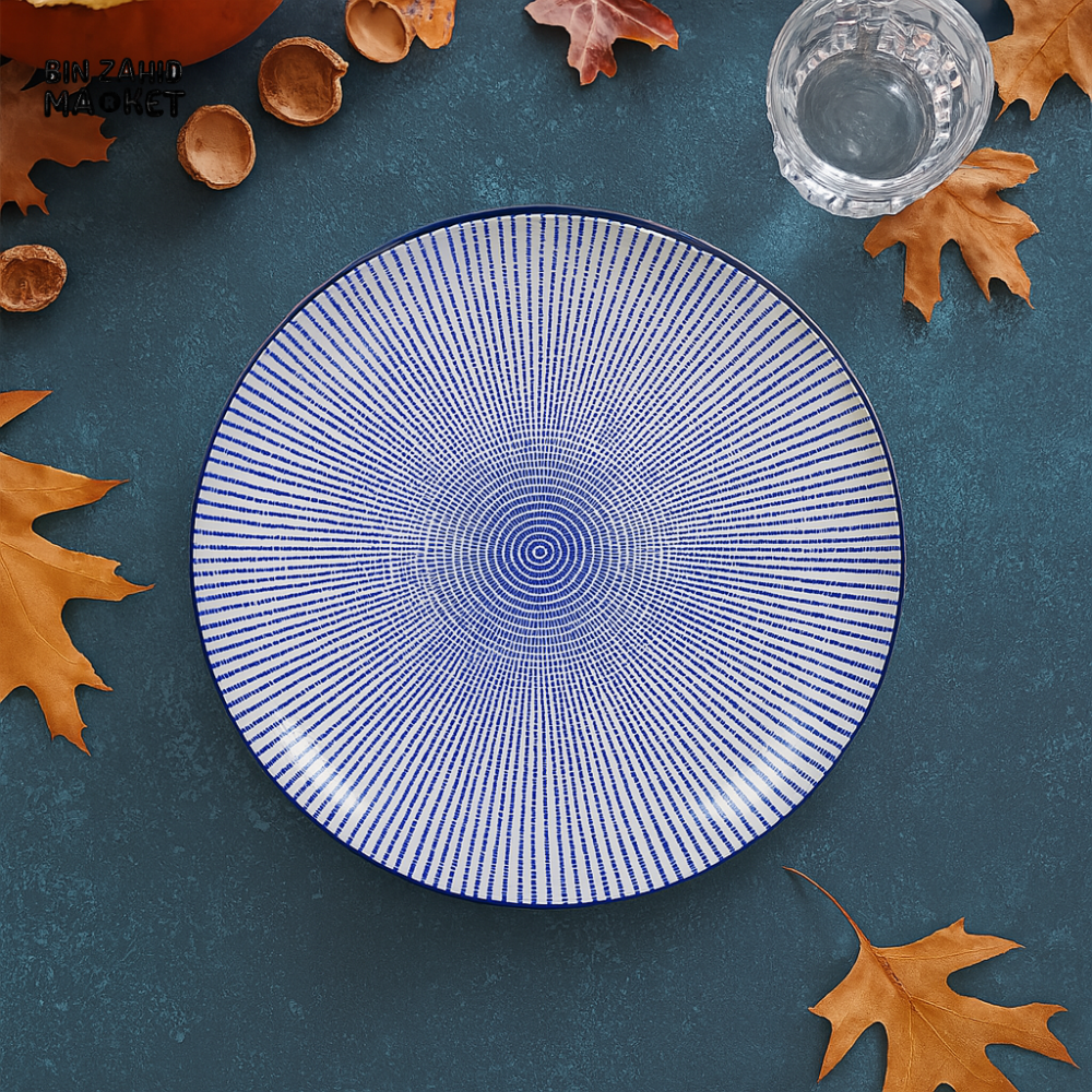 DANNY HOME CERAMIC DINNER PLATE – RADIATING BLUE DOT DESIGN FOR CONTEMPORARY TABLE SETTING