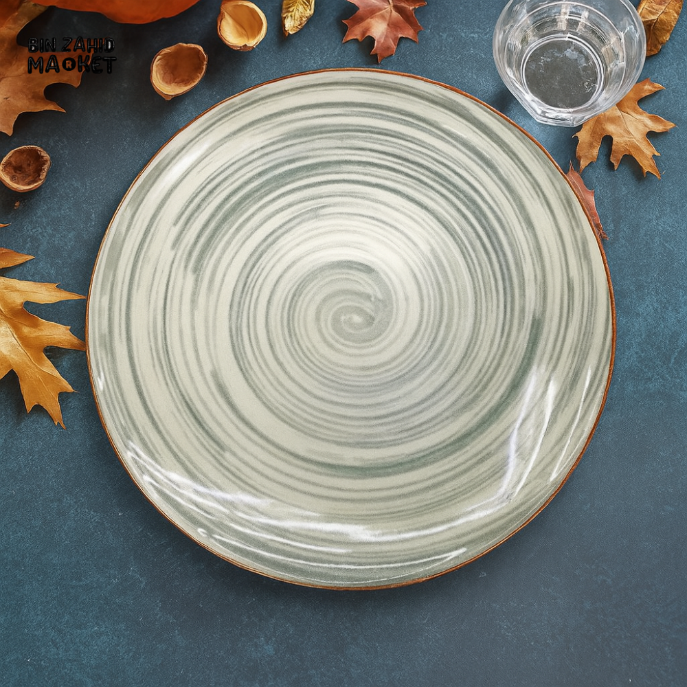 DANNY HOME CERAMIC DINNER PLATE – SPIRAL DESIGN WITH EARTHY TONES FOR MODERN TABLE SETTING