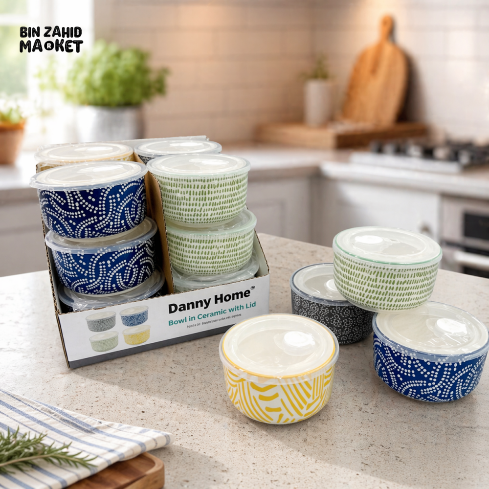 DANNY HOME CERAMIC FOOD STORAGE CONTAINER WITH LID 600ML 12PCS SET BWT30-17