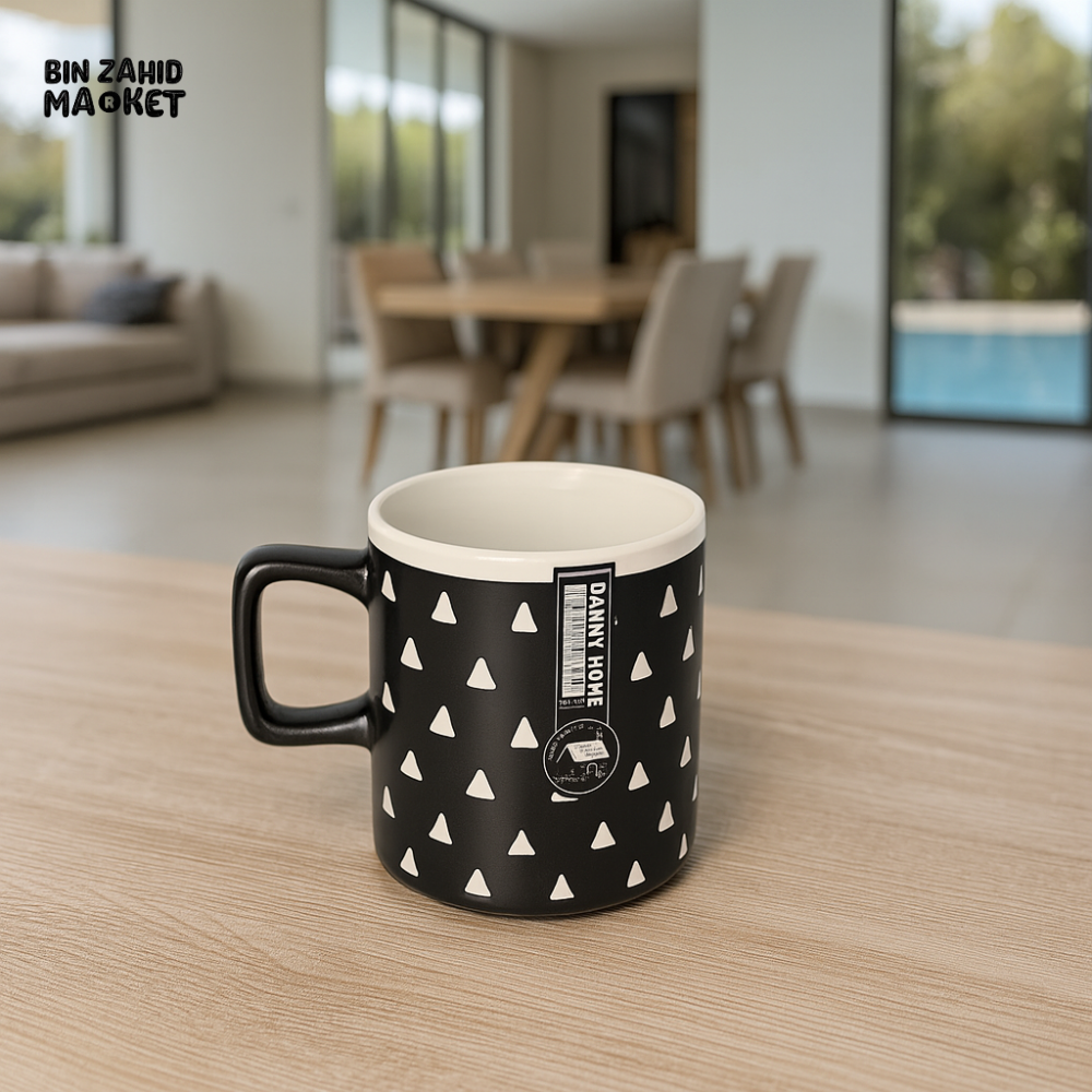 DANNY HOME CERAMIC MUG BLACK & WHITE TRIANGLE DESIGN 350ML – PREMIUM COFFEE TEA CUP - T01-127 Brilliant Mugs