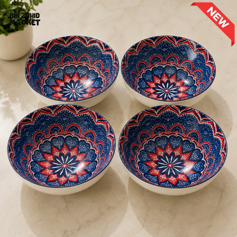 DANNY HOME CERAMIC SERVING BOWL SET WITH ORNAMENTAL DESIGN - 4 PIECE SET