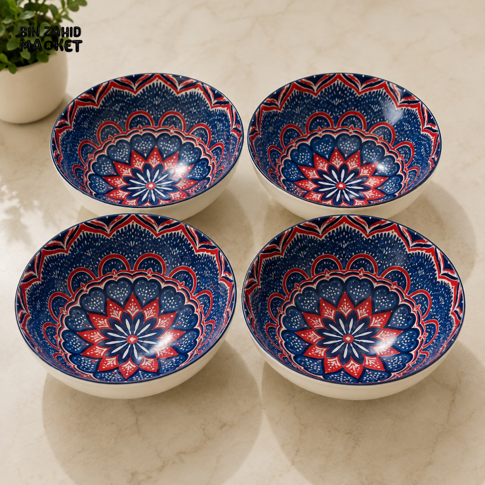 DANNY HOME CERAMIC SERVING BOWL SET WITH ORNAMENTAL DESIGN - 4 PIECE SET