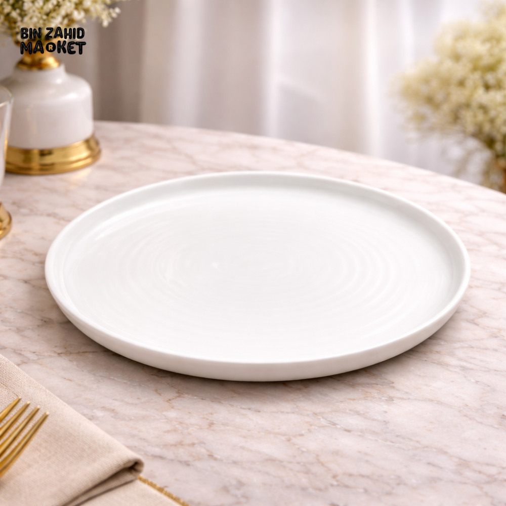 DANNY HOME CLASSIC WHITE CERAMIC ROUND DINNER PLATE 10 INCH – MINIMALIST STONEWARE SERVING PLATE FOR LUXURY DINING