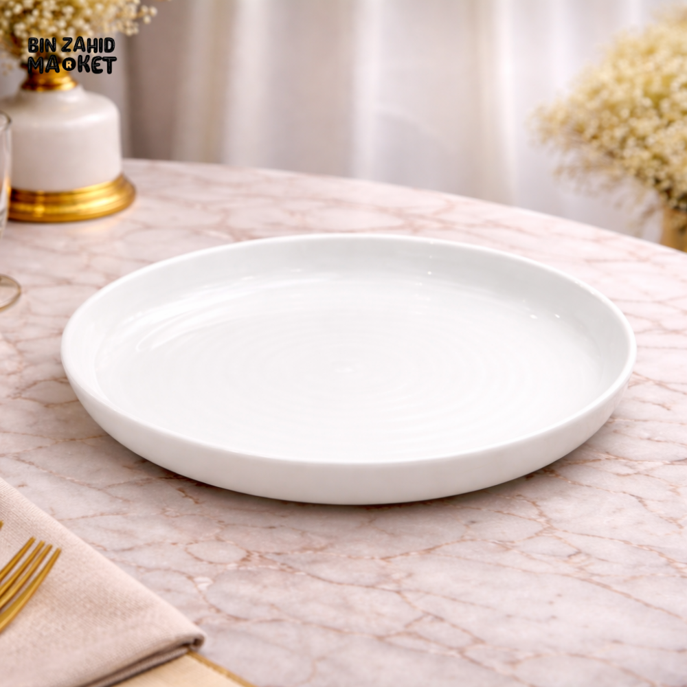 DANNY HOME CLASSIC WHITE CERAMIC ROUND SERVING PLATE 8 INCH – MINIMALIST STONEWARE DINNER PLATE FOR LUXURY TABLE SETTING