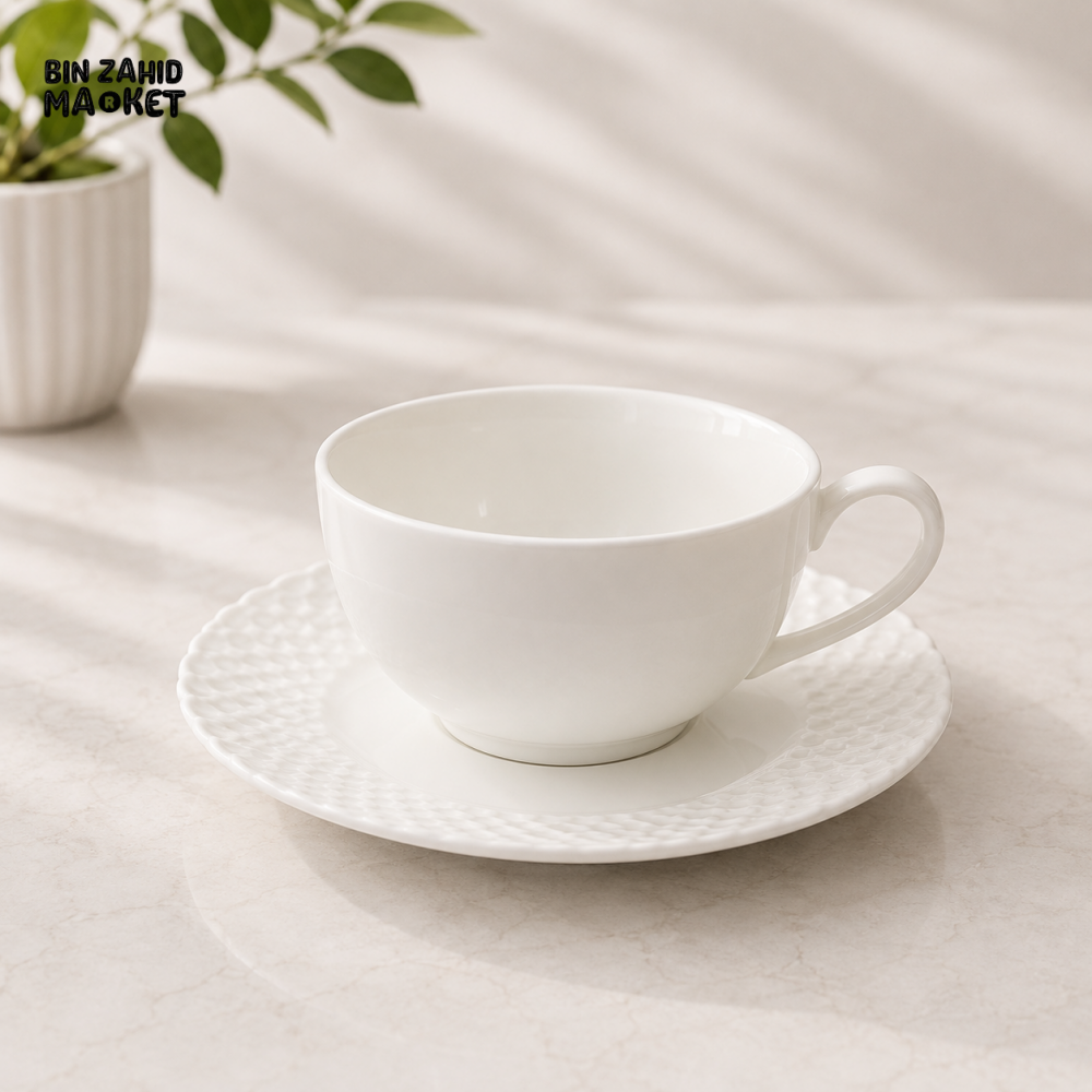 DANNY HOME CLASSIC WHITE CERAMIC TEA CUP & SAUCER SET - 6 PIECE