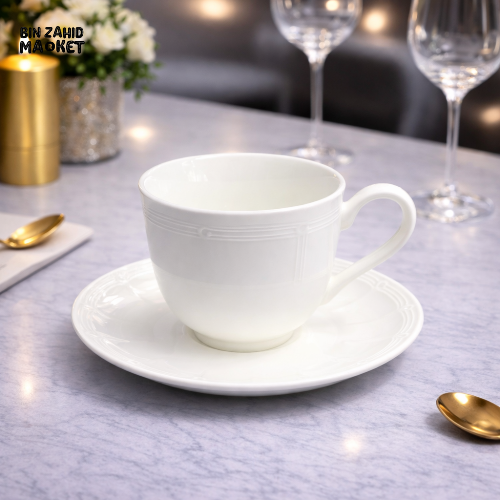 DANNY HOME CLASSIC WHITE PORCELAIN TEA CUP & SAUCER SET – 6 PIECE 220ML Brilliant Mugs