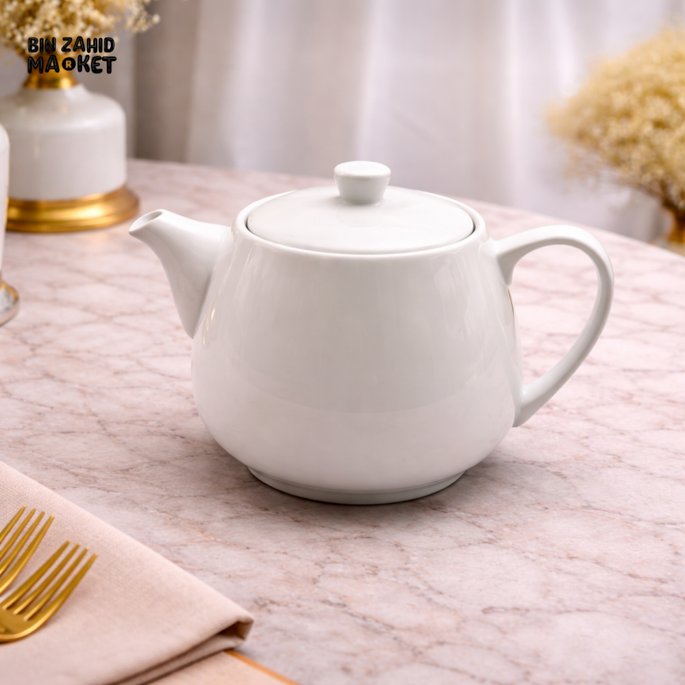 DANNY HOME CLASSIC WHITE PORCELAIN TEAPOT WITH LID 700ML – ELEGANT CERAMIC TEA SERVER FOR LUXURY DINING TABLE SETTING