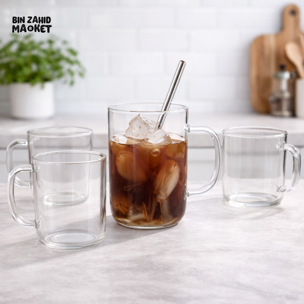 DANNY HOME CLEAR BOROSILICATE GLASS CUP WITH HANDLE 330ML HEAT RESISTANT TEA COFFEE MUG XF007-18T