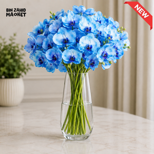 DANNY HOME CLEAR GLASS FLOWER VASE WITH BLUE ARTIFICIAL ORCHIDS - 1840 ml