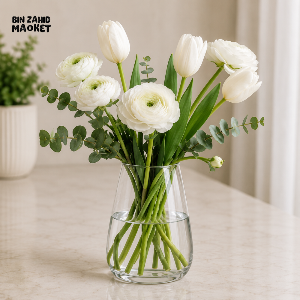 DANNY HOME CLEAR GLASS FLOWER VASE WITH BLUE ARTIFICIAL ORCHIDS - 2150 ml